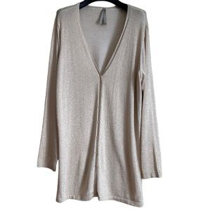 Penningtons women’s cardigan 3x cream gold metallic thread button front v-neck‎